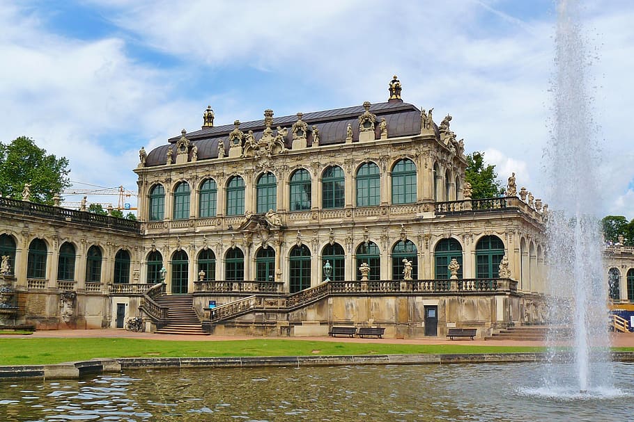beige palace with water fountain, dresden, kennel, august the strong, HD wallpaper