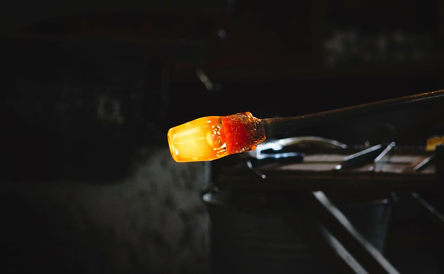 yellow light near table, glass, furnace, dark, night, orange HD wallpaper