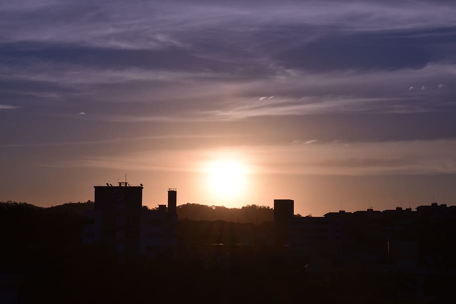 eventide, sky, against light, sol, clouds, landscape, sunset HD wallpaper
