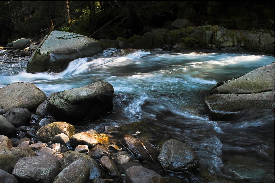 river, stream, water, rocks, boulders, solid, rock - object HD wallpaper