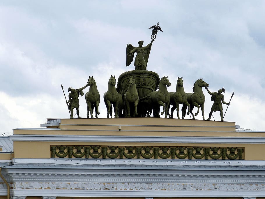 quadriga, st petersburg, russia, horse, architecture, historically, HD wallpaper