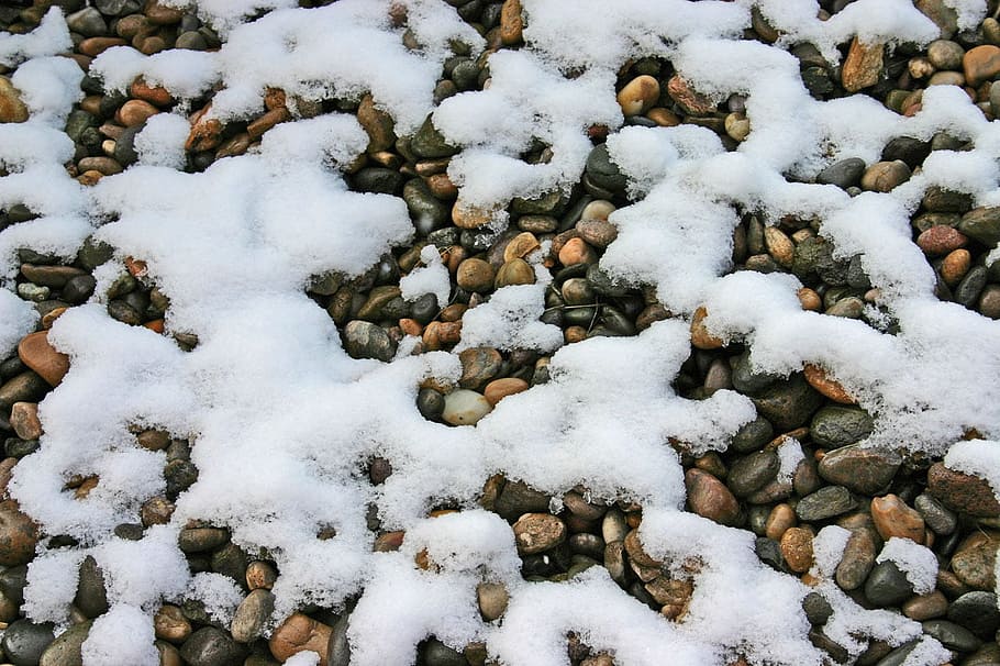 rocks, snow, white, winter, cold, stones, pebbles, melt, ice HD wallpaper