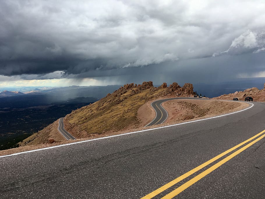 paved road under sky with cumulus clouds, long road, high peak HD wallpaper