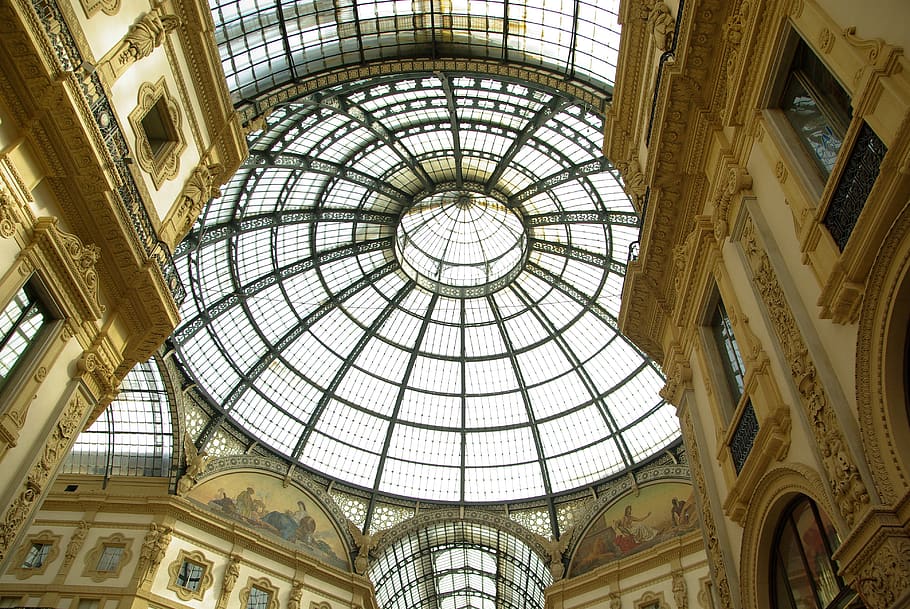 italy, milan, gallery, dome, ceiling, old, history, art, architecture HD wallpaper