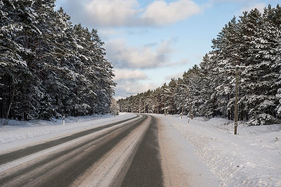 Winter road, landscape, snow, nature, tree, cold - Temperature HD wallpaper