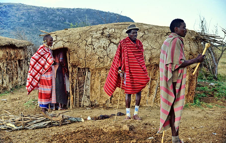 three men standing on mountain during daytime, kenya, masai mara, HD wallpaper