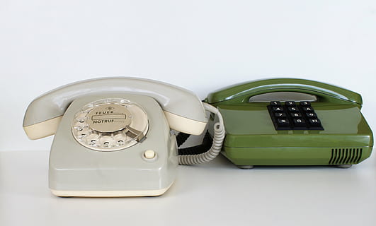 green and white telephones, communication, call center, dial HD wallpaper