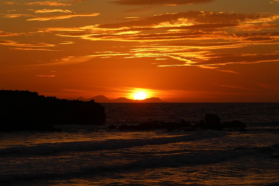sun, sunset, menorca, mallorca, ocean, sea, beach, summer, nature HD wallpaper