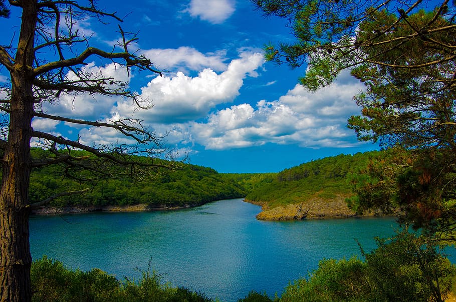 landscape, clouds, nature, forest, yenice, turkey, green, blue HD wallpaper