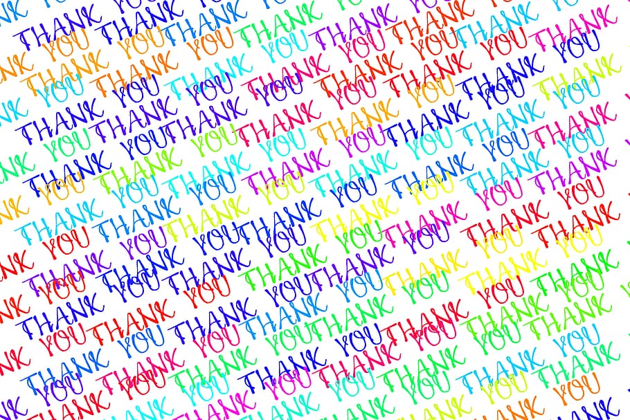 white background with text overlay, thank you, font, colorful
