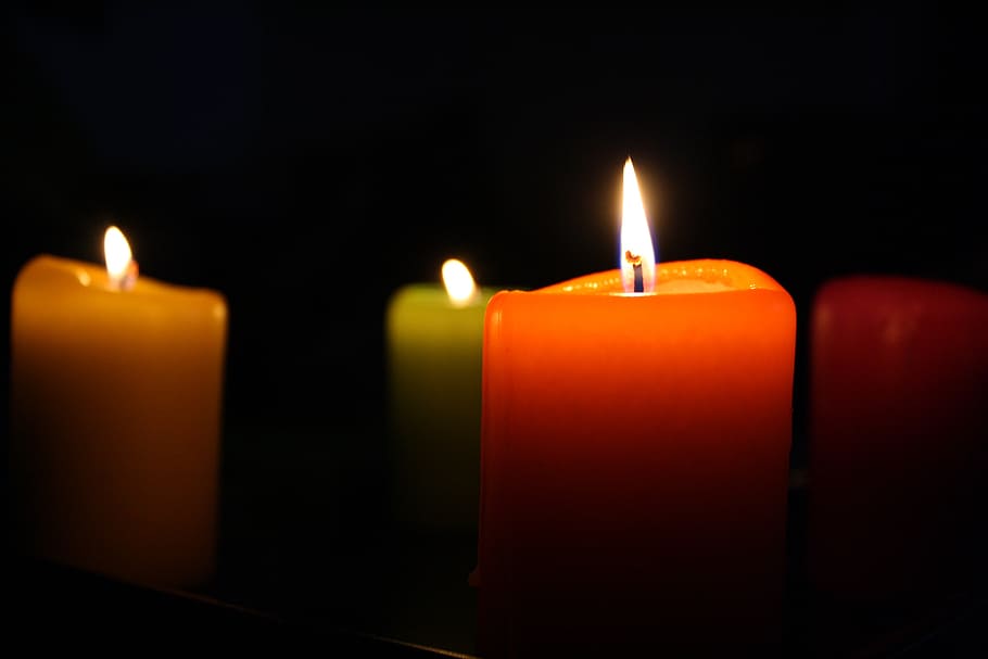 orange pillar candle, candles, fire, romantic, flame, candlelight HD wallpaper