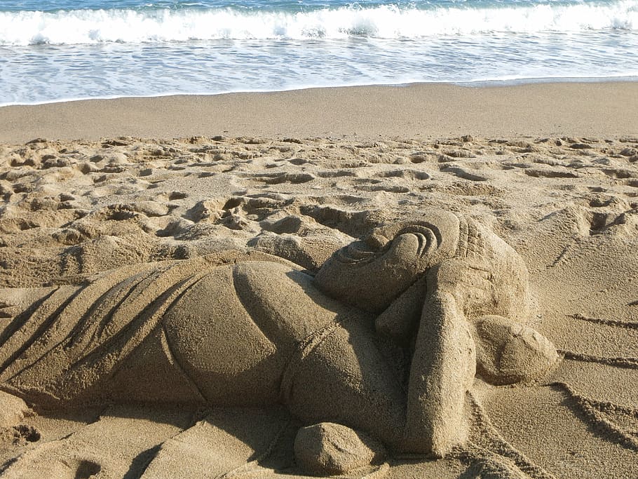 sand, beach, sculpture, art, wave, sandburg, sand sculpture HD wallpaper