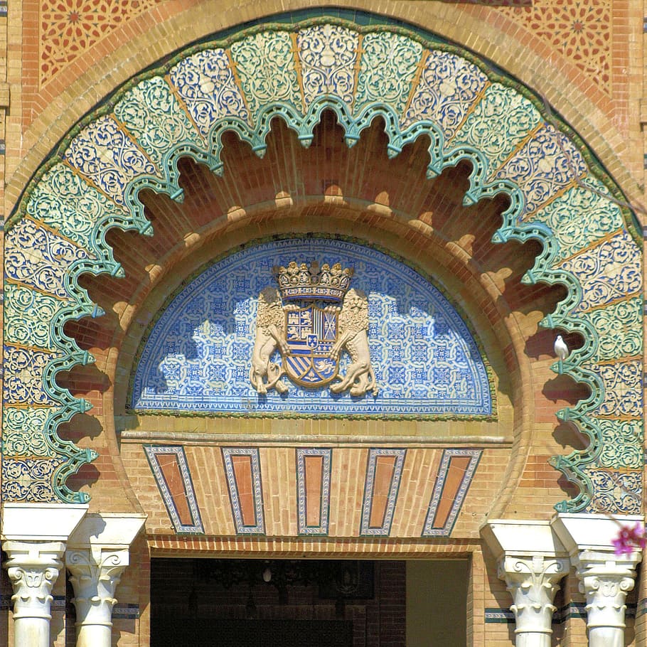 door, arc, ceramic, input, spain, columns, portal, home, built structure HD wallpaper