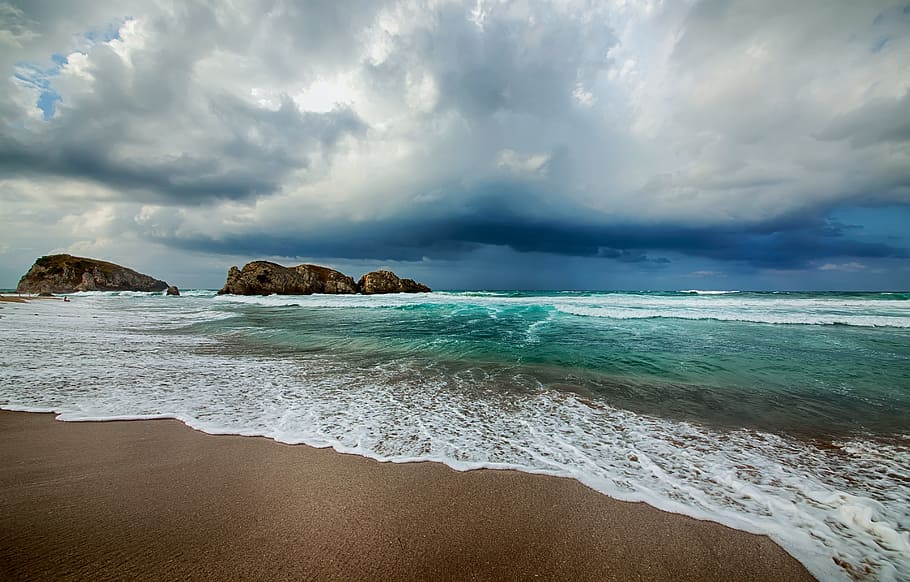 ağva, beach, cloud, green, blue, sky, bright, see, sand, istanbul HD wallpaper