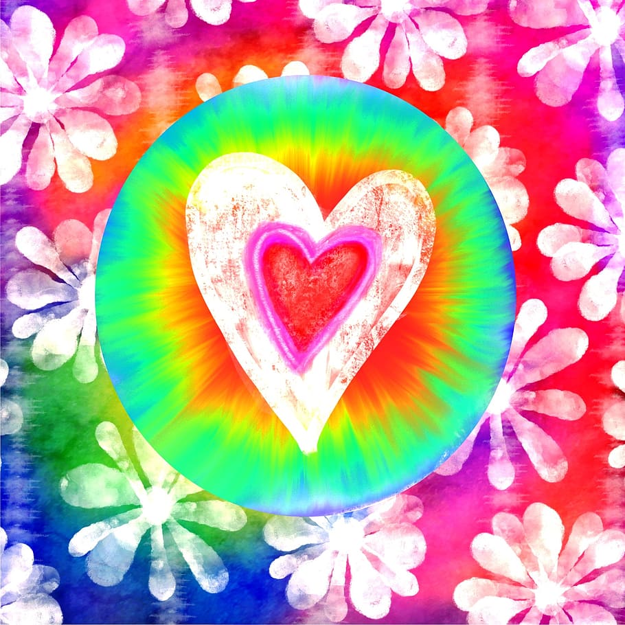 multicolored heart illustration, love, hippy, rainbow, colorful