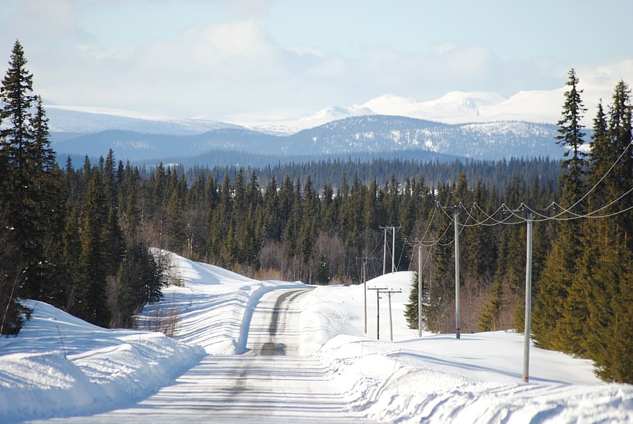 HD wallpaper: winter, snow, mountain, swedish mountains, sweden, road ...