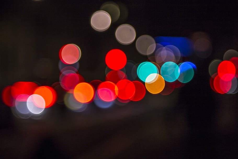 bokeh photography, blur, lights, dark, night, evening, darkness HD wallpaper