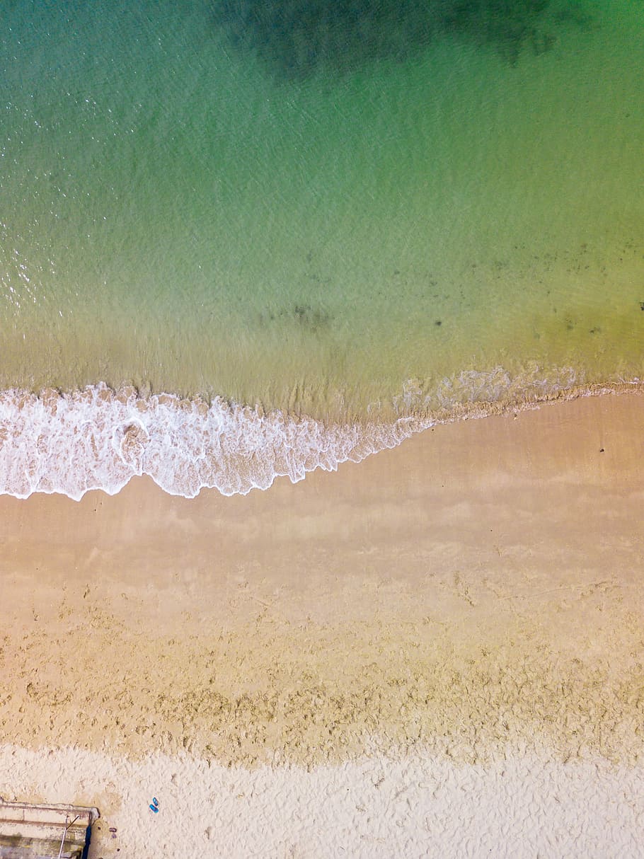 HD wallpaper: bird's-eye view of beach, aerial photography of seashore ...