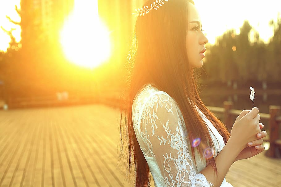 photo, figure, fresh, sunlight, adult, lens flare, one person HD wallpaper