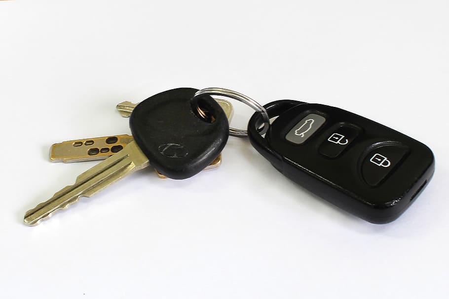 black vehicle key with fob, car key, keys, automobile, lock, security