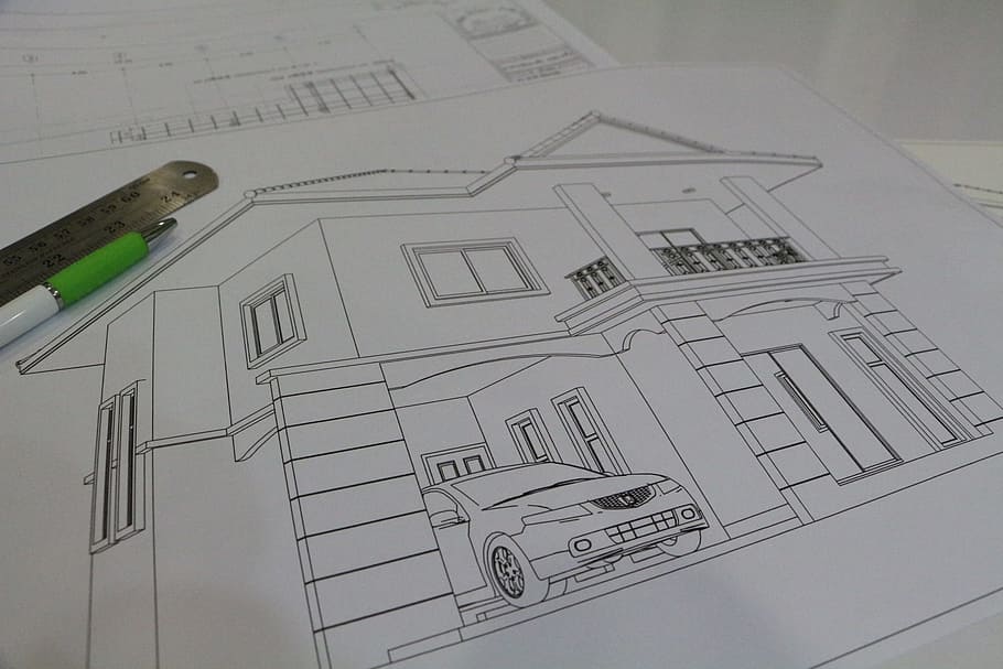 home, design, draw, blueprint, plan, planning, indoors, construction industry HD wallpaper