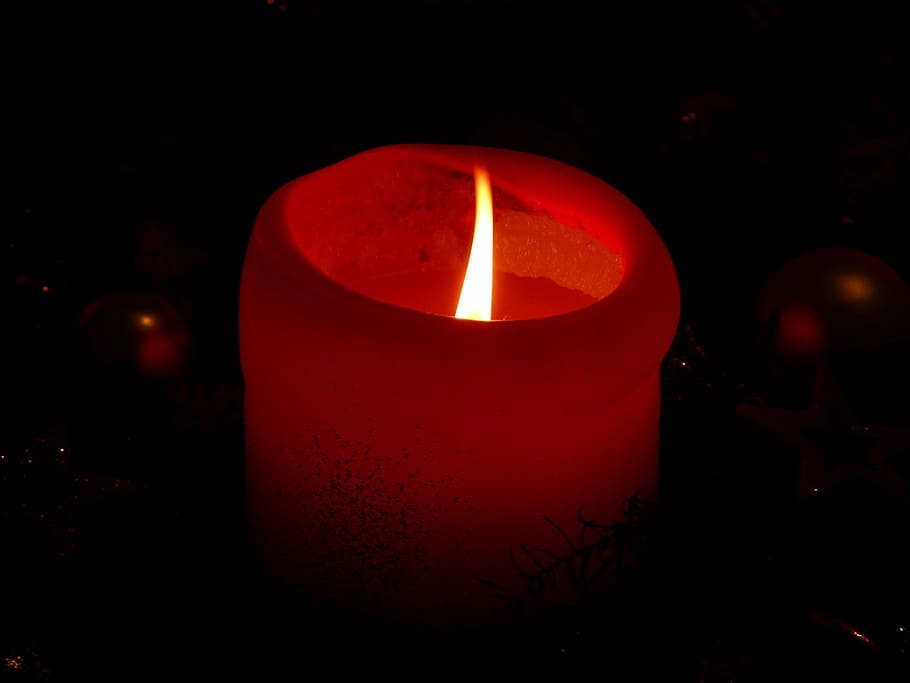 candle, flame, light, wax, wax candle, burn, wick, red, illuminated HD wallpaper