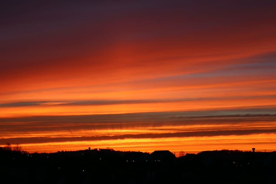 afterglow, sky, mood, sunset, orange sky, evening, silhouette HD wallpaper