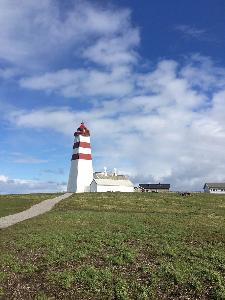 lesja lighthouse, norway, alesund, sky, built structure, cloud - sky