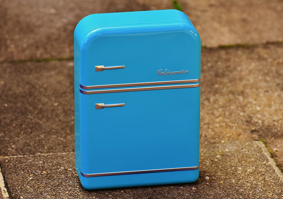 refrigerator, box, cookie jar, blue, storage, tin can, sheet HD wallpaper