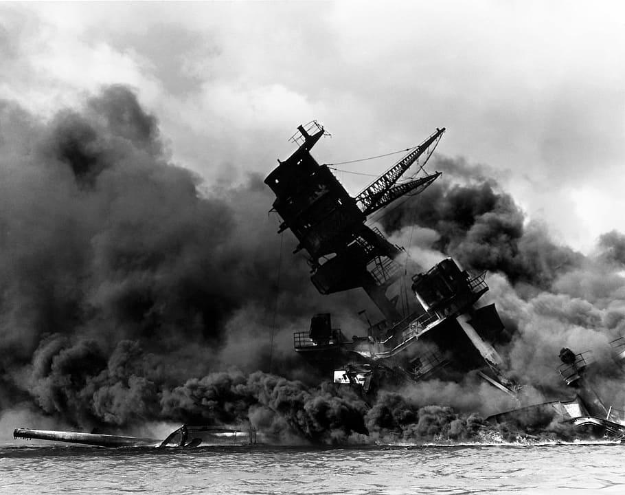 USS Arizona Sunk during the attack on Pearl Harbor, World War II