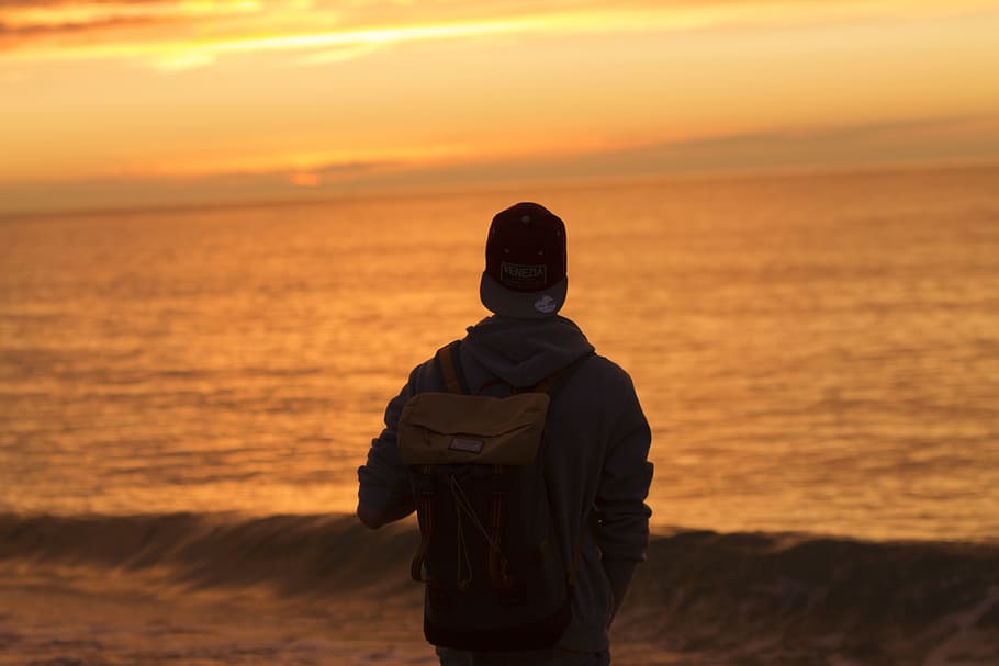 sunnset, boy, ocean, water, morgenstimmung, golden, beach, baltic sea HD wallpaper