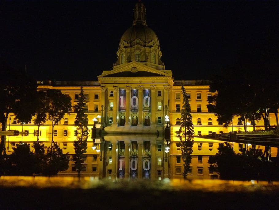 legislature, reflection, edmonton, architecture, landmark, building HD wallpaper