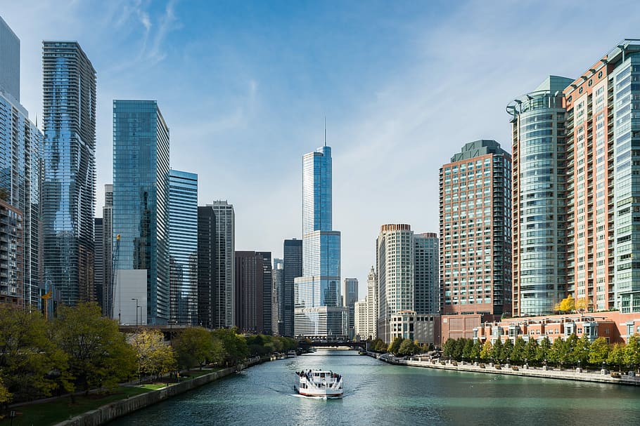 boat on water surrounded by buildings, architecture, river HD wallpaper