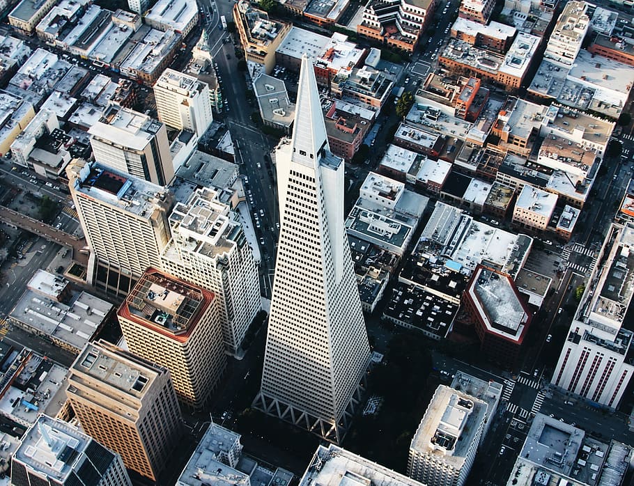 aerial view photography of pointed building, architecture, infrastructure HD wallpaper