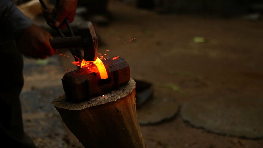 blacksmith, fire, in rural areas, farmer, deep color, partial