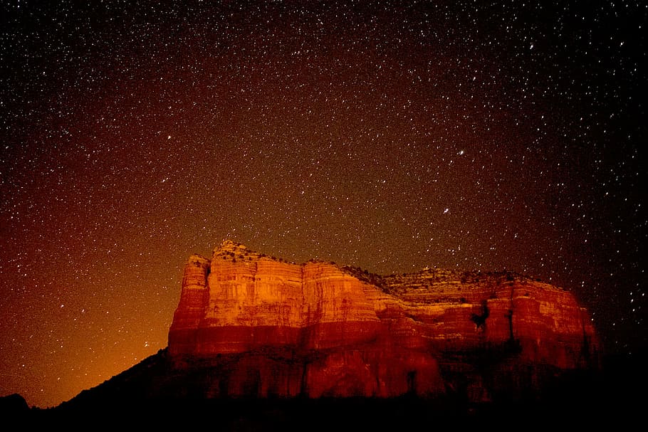 photography of rock formation under the stars, nature, mountain HD wallpaper