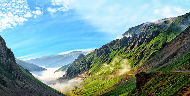 birds eye view of mountains, nature, panoramic, sky, turkey HD wallpaper