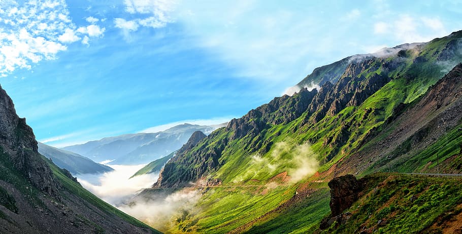 birds eye view of mountains, nature, panoramic, sky, turkey HD wallpaper