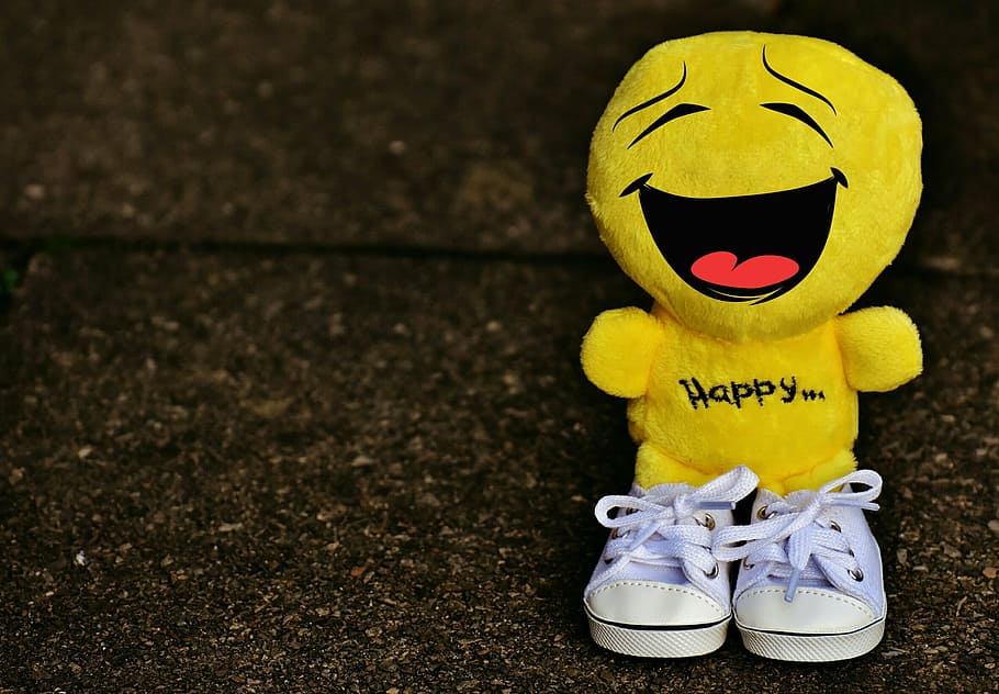 portrait photography of yellow emoji wearing pair of white shoes, HD wallpaper