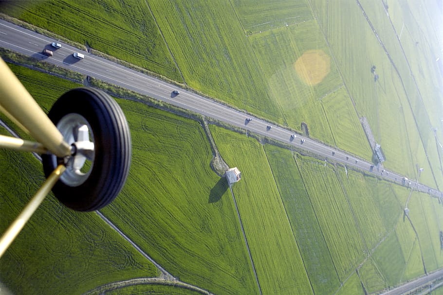 fly, flight, ultralight, drone, landscape, zenith, aircraft HD wallpaper