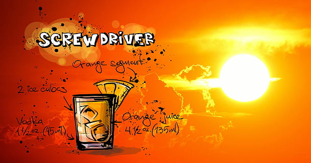 screwdriver, cocktail, drink, sunset, alcohol, recipe, party HD wallpaper