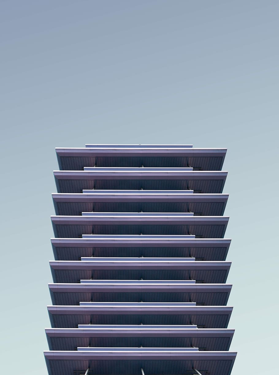 architectural photography of high-rise building, architectural photography of purple building HD wallpaper