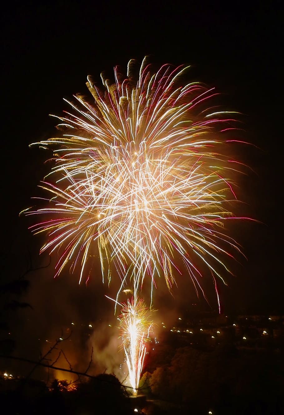firework, bonfire, light, sky, night, colour, illuminated, motion HD wallpaper
