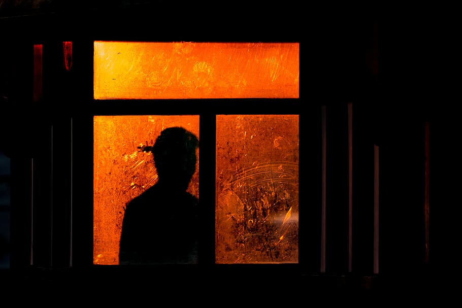 HD wallpaper: silhouette of man looking through window, man staring at the  window