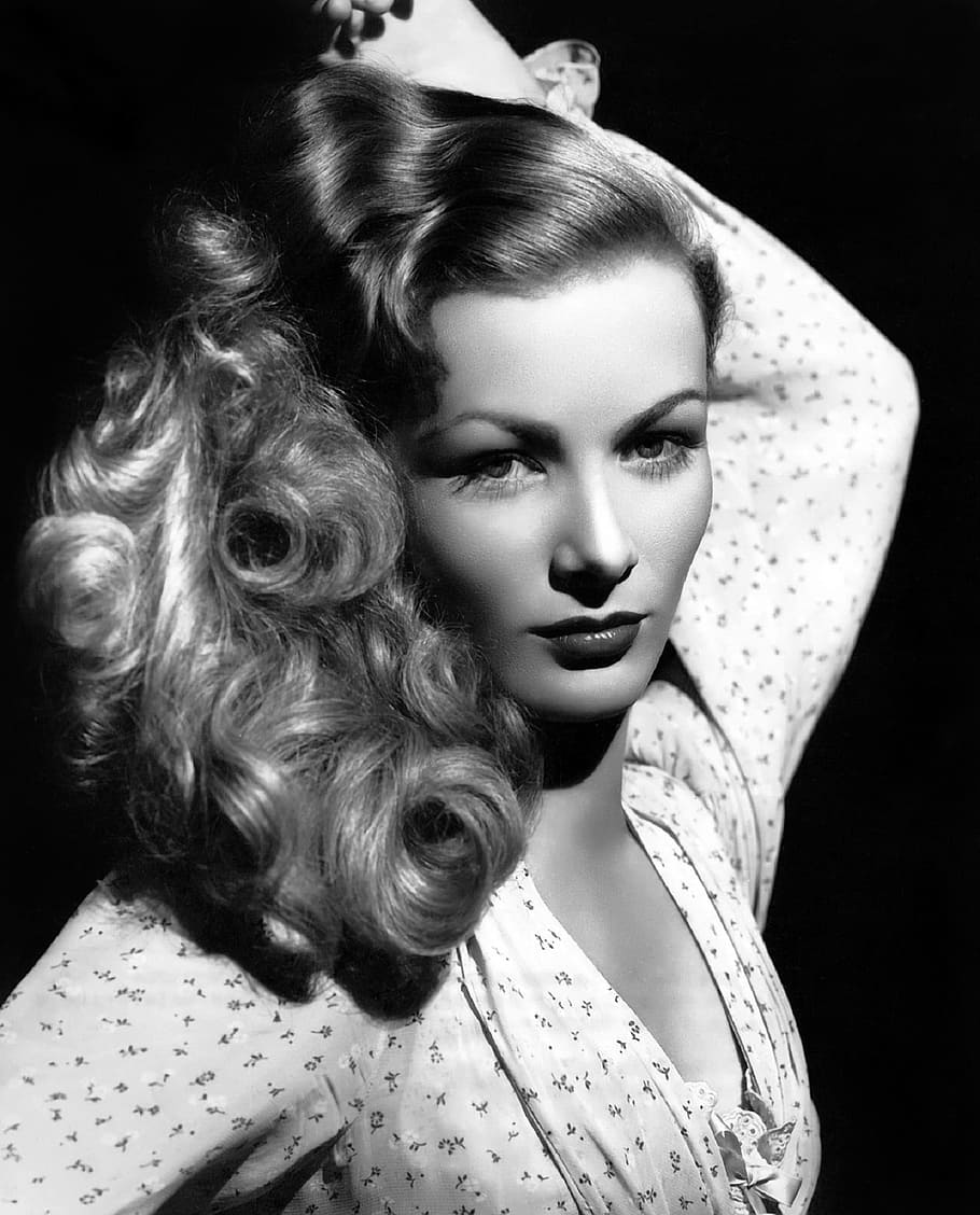 grayscale of woman raising her left hand, veronica lake, actress
