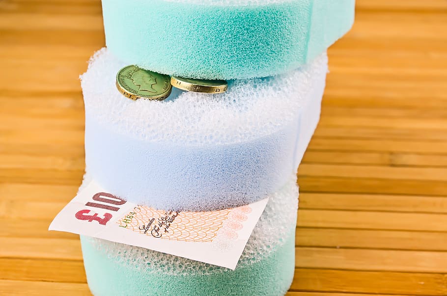 sponge for washing, cleaning, bathroom, coin, money making, HD wallpaper