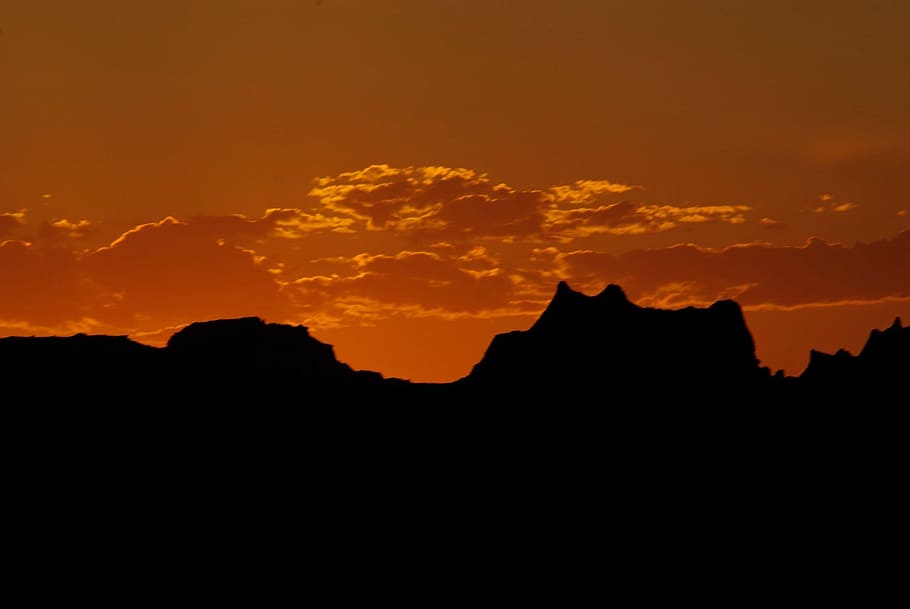 sunset, landscape, rocks, silhouettes, dusk, evening, twilight HD wallpaper