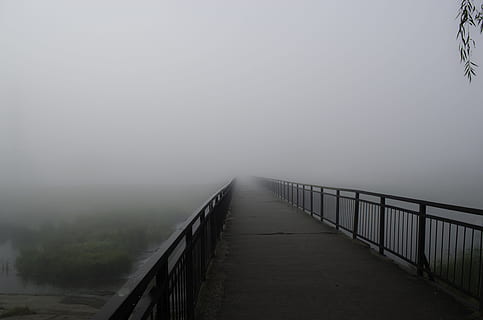 foggy dock, Bridge, Beach, Vista, Railing, dampness, aerial perspective HD wallpaper