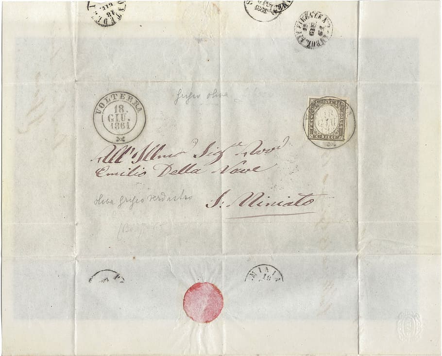 white printer paper, june, map, retro, letter, stamp, 1861, sardinia volterra