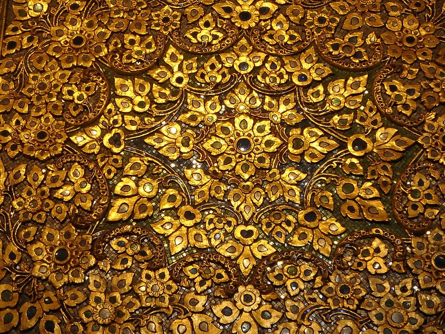 gold, mosaic, pattern, full frame, backgrounds, indoors, no people HD wallpaper